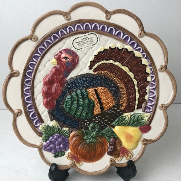 NWOT - Vtg Omnibus FITZ FLOYD TURKEY Plate Tray 1996 Scalloped Edge Thanksgiving - Picture 4 of 9